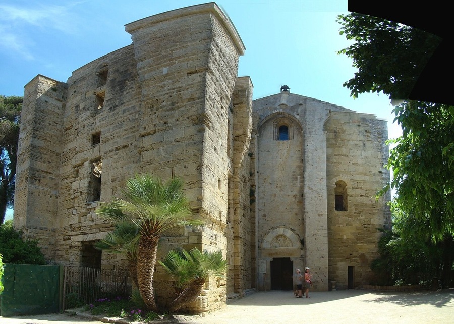 Cathedral Saint-Pierre of Maguelone or in french Cathédrale Saint-Pierre de Maguelonne (ancienne) on the island Maguelone near Montpellier and near Villeneuve-lès-Maguelone.