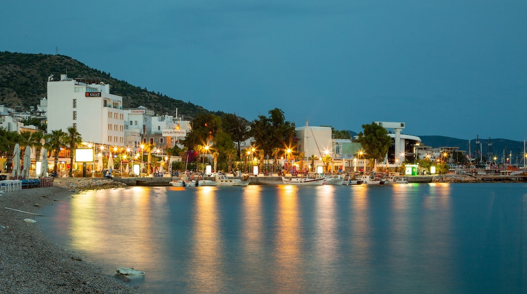 Bodrum Beach which includes a pebble beach and night scenes
