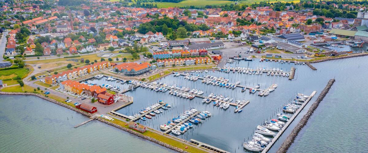 Aerial view of Rudkobing village in Denmark