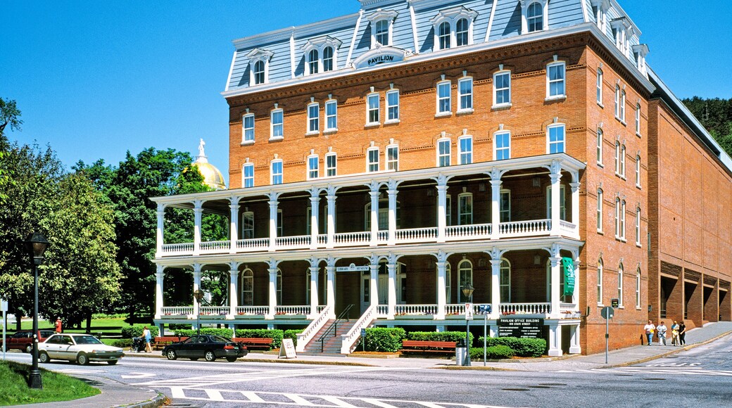 The Pavilion Building beside the State Capitol Building in the of the town centre center of Montpelier, Vermont, USA