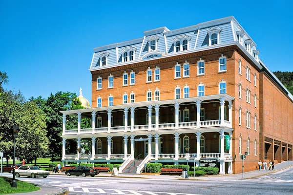 The Pavilion Building beside the State Capitol Building in the of the town centre center of Montpelier, Vermont, USA