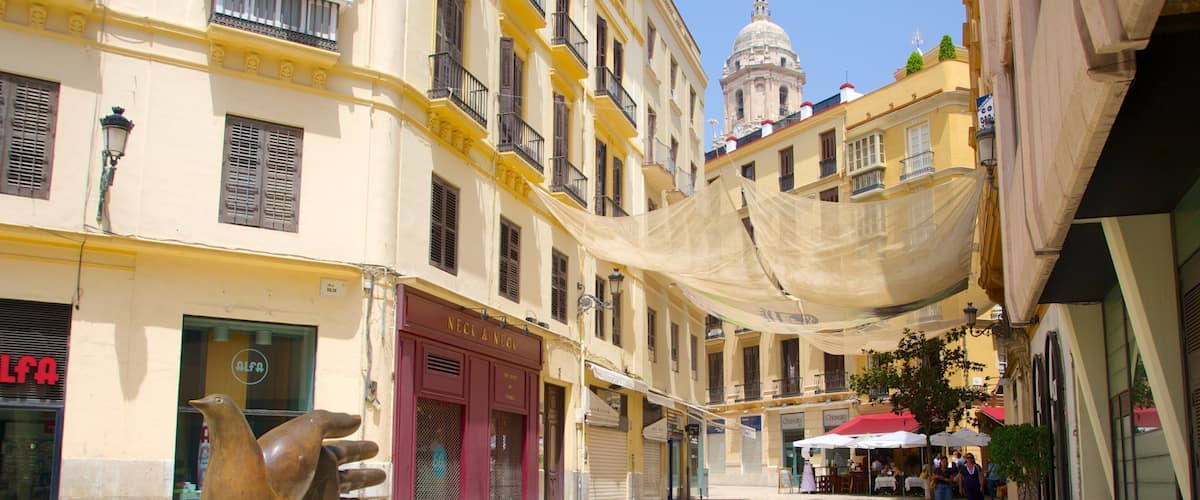 Malaga Historic Centre showing outdoor art, a city and street scenes