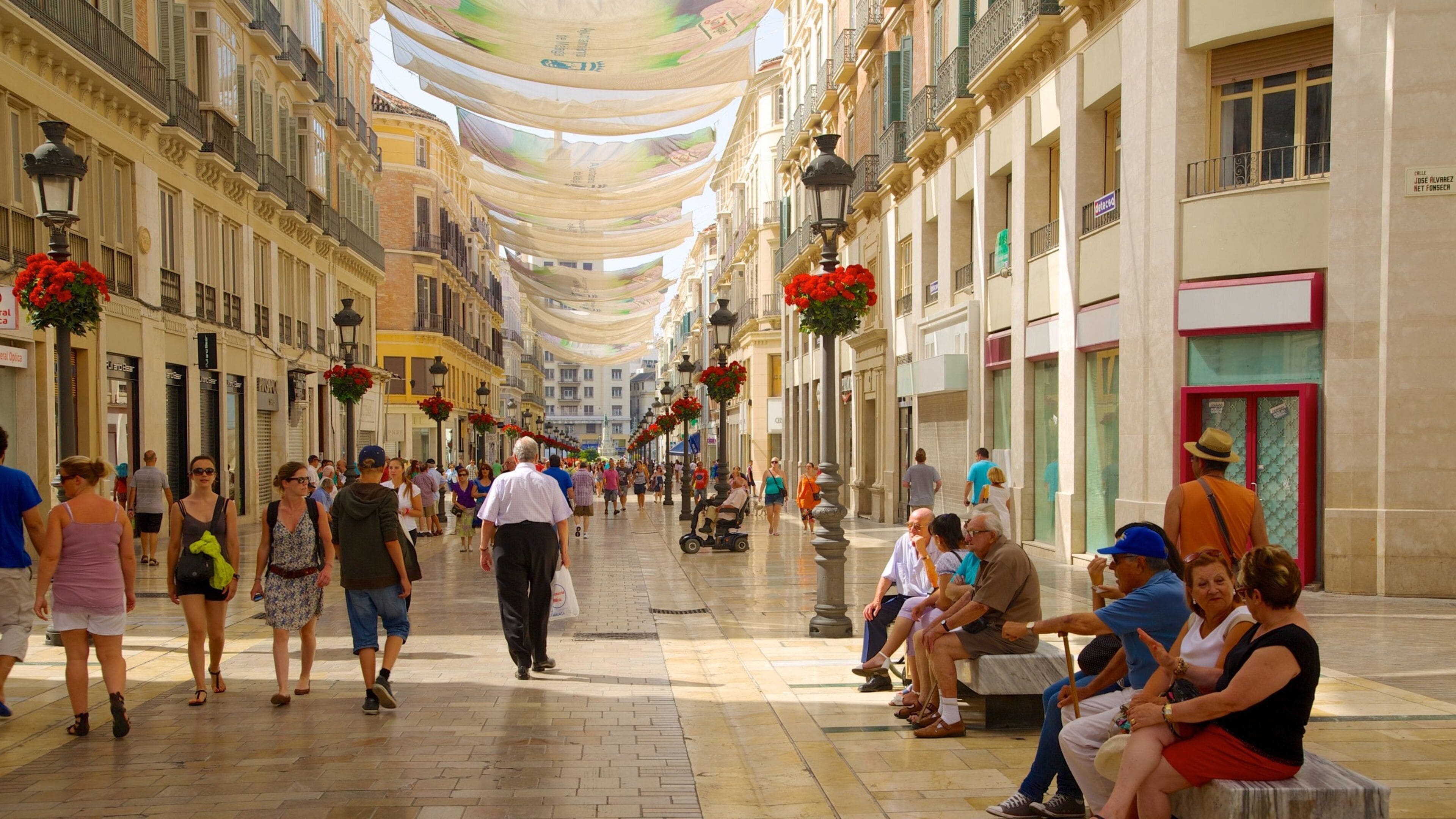 Malaga Historic Centre showing street scenes, heritage architecture and a city