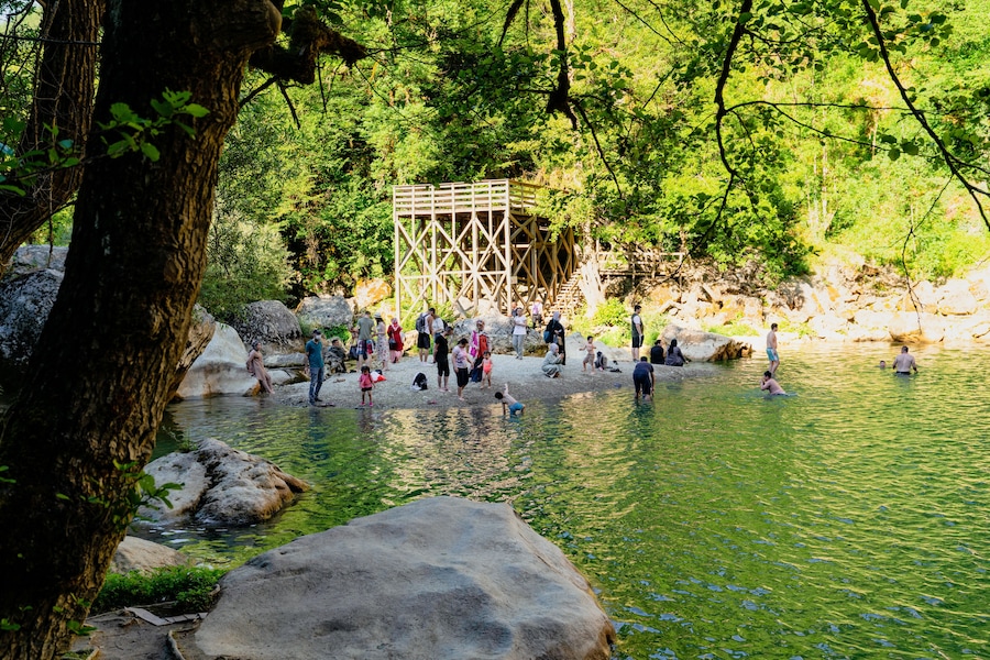 Pinarbasi, Kastamonu/Turkey-July 11 2020: People enjoy in waterfall. Ilica waterfalls