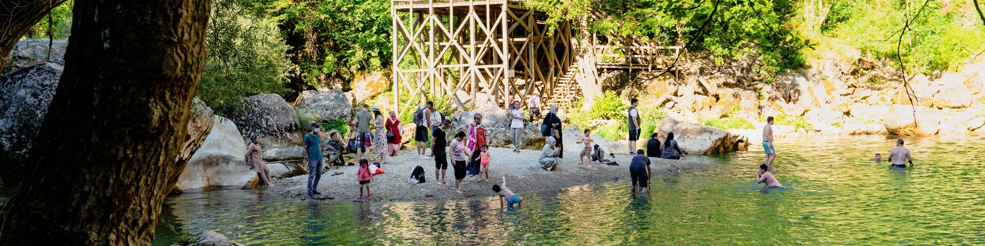 Pinarbasi, Kastamonu/Turkey-July 11 2020: People enjoy in waterfall. Ilica waterfalls