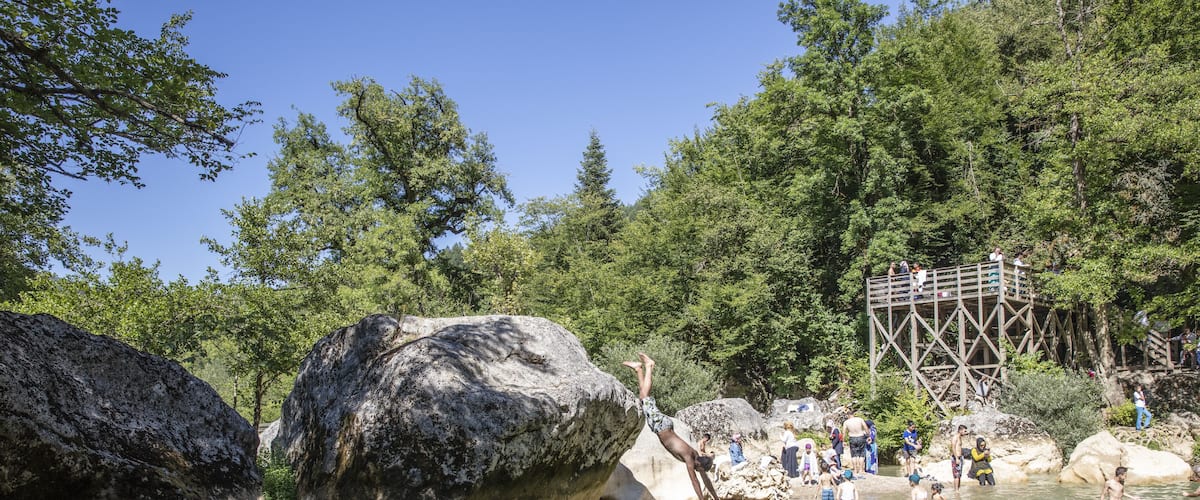 Kastamonu, Turkey - 20,Temmuz,2015; People floating in waterfall. Ilica waterfalls in Pinarbasi - Kastamonu, Turkey