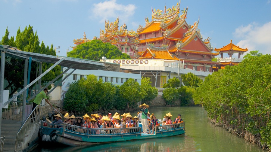 Taijiang National Park which includes a ferry, a river or creek and a temple or place of worship