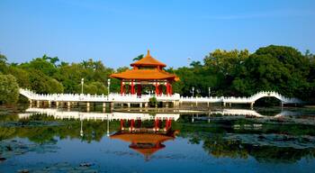 Tainan Park which includes a garden and a lake or waterhole