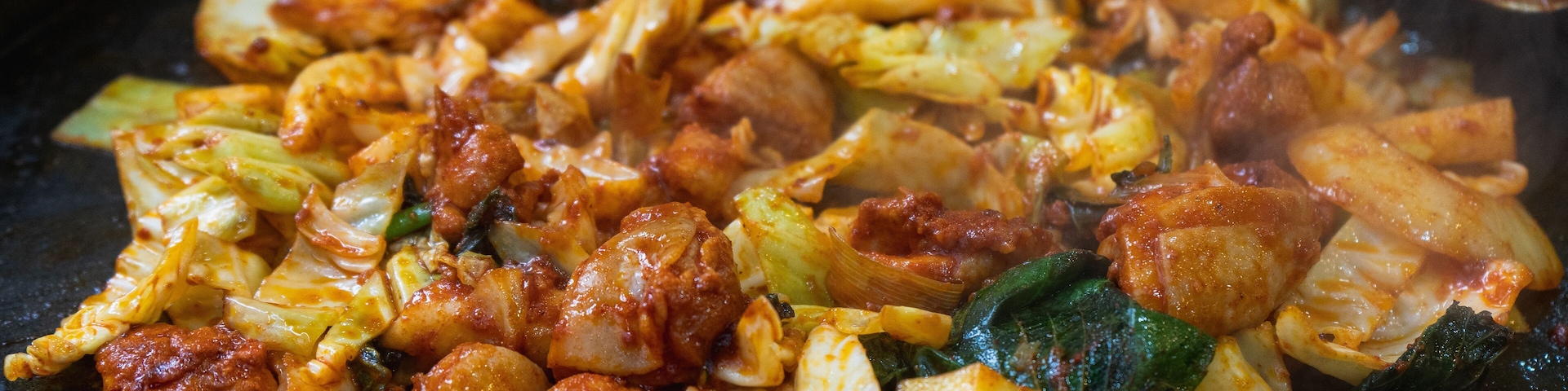 Myeongdong Dakgalbi Street specialising in local dish dakgalbi or spicy stir-fried chicken restaurants at Chuncheon , South Korea : 11 February 2023