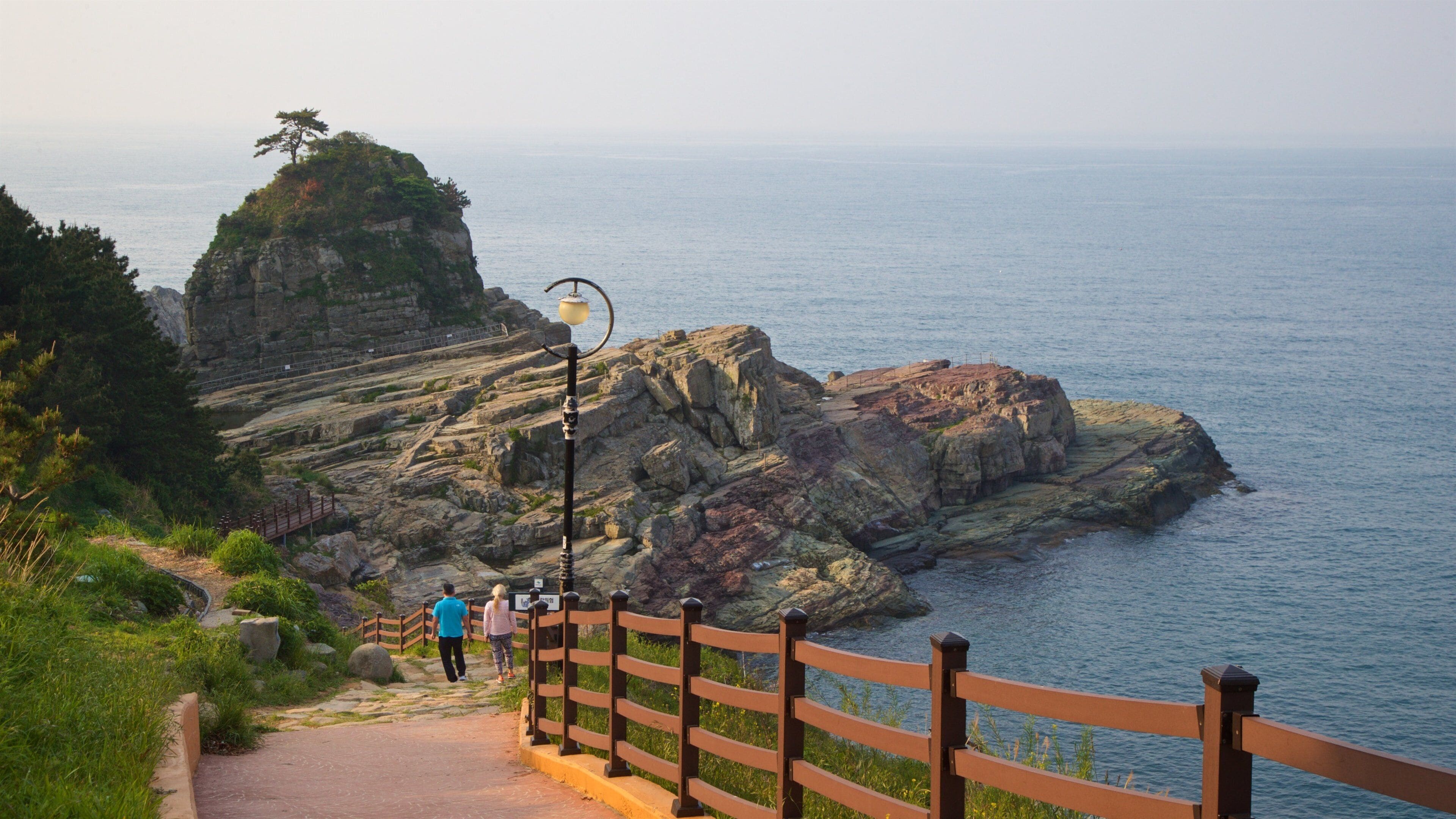Sinseondae Observatory featuring general coastal views and rocky coastline as well as a couple