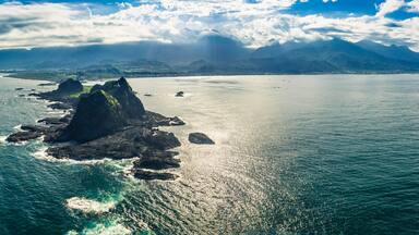 Aerial view Sanxiantai Recreation Area. Famous Park in Eastern Taiwan