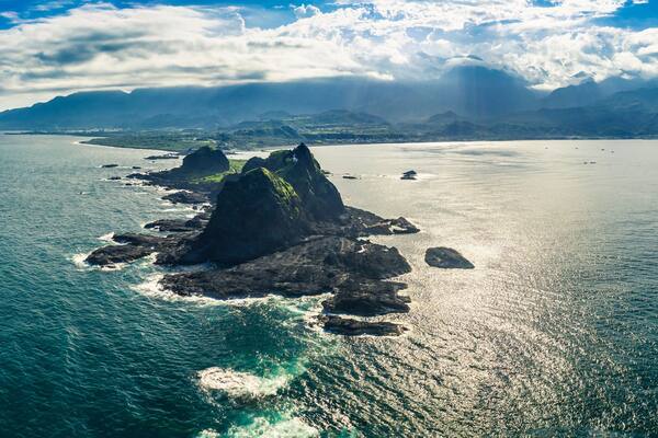 Aerial view Sanxiantai Recreation Area. Famous Park in Eastern Taiwan