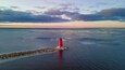 Aerial view of Manistique light house in Michigan Upper Peninsula