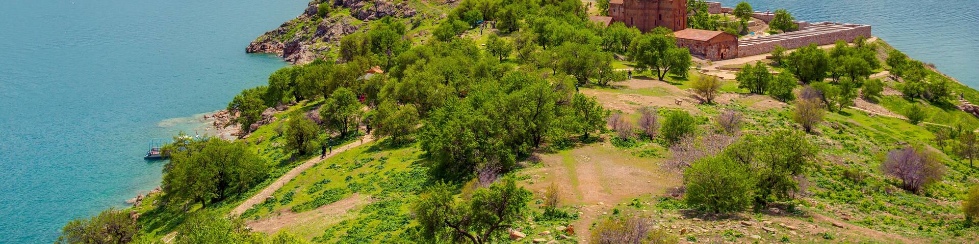 Akdamar Island in Van Lake. The Armenian Cathedral Church of the Holy Cross (from 10th century)