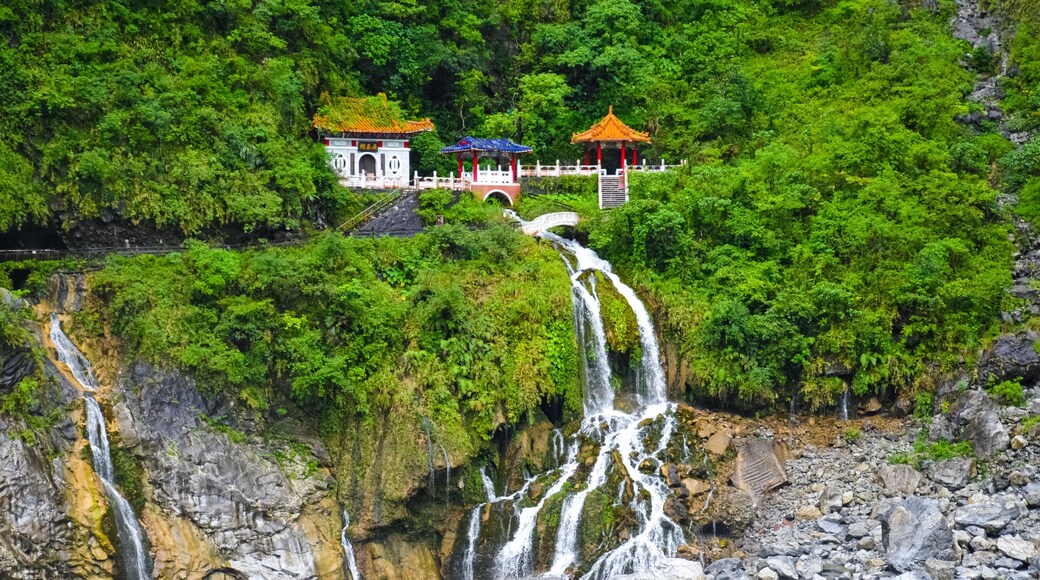 Eternal Spring Shrine, also called Changchun Shrine, landmark and a memorial shrine complex in Taroko National Park in Taiwan. The Shrine is located right above the waterfall streams. Tropical forest