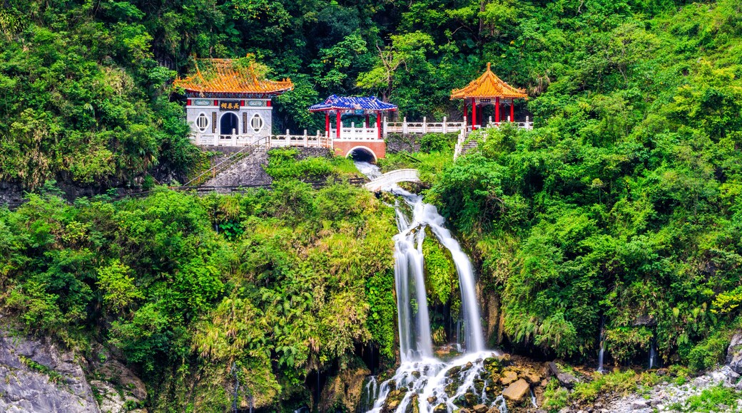 Changchun temple, Eternal Spring Shrine and waterfall at Taroko National Park in Hualien, Taiwan