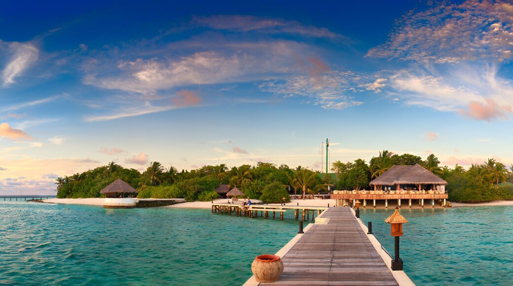 Beautiful sunset over ocean island maldives long panorama