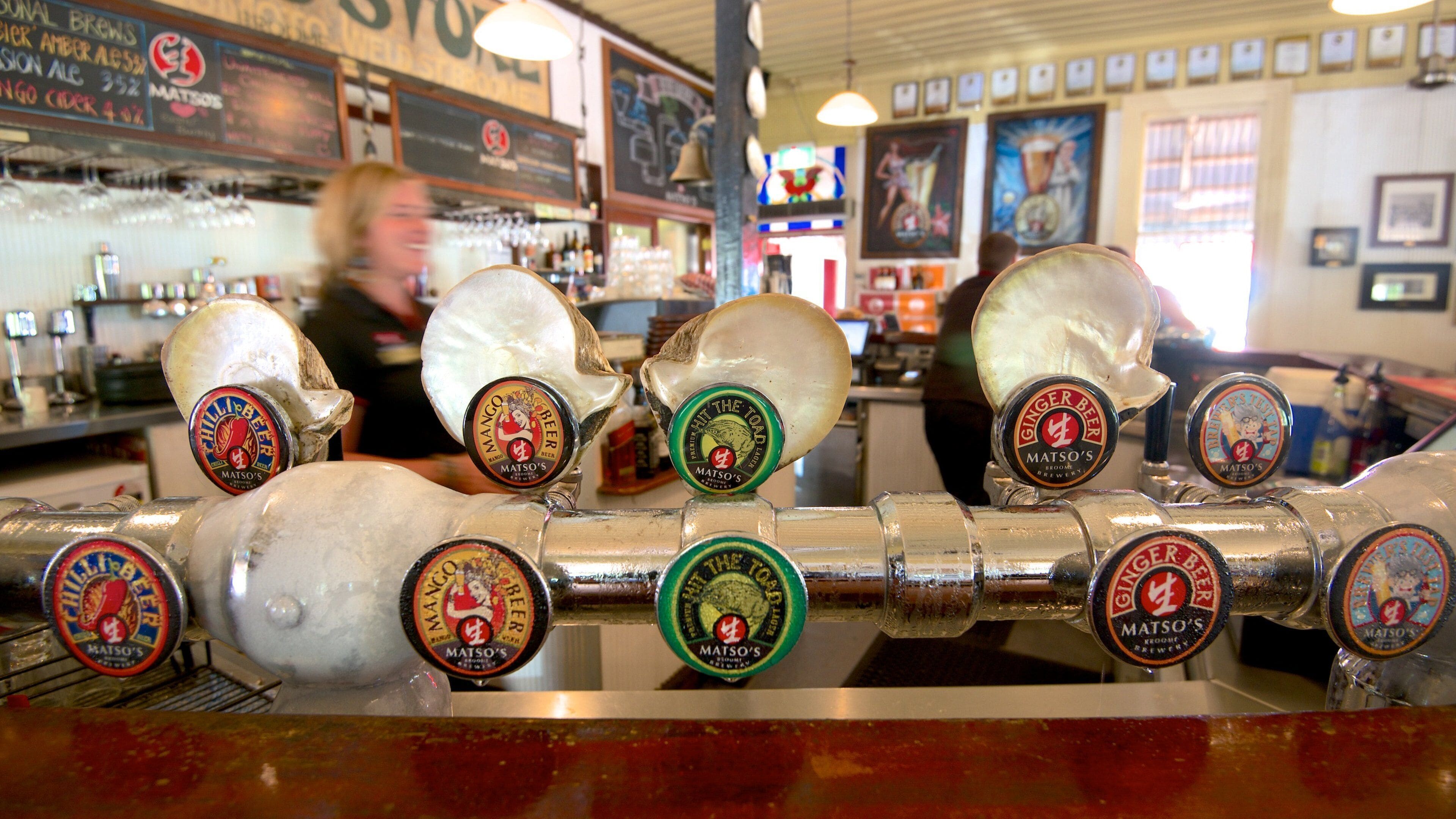 Matso\'s Brewery featuring a bar, interior views and drinks or beverages