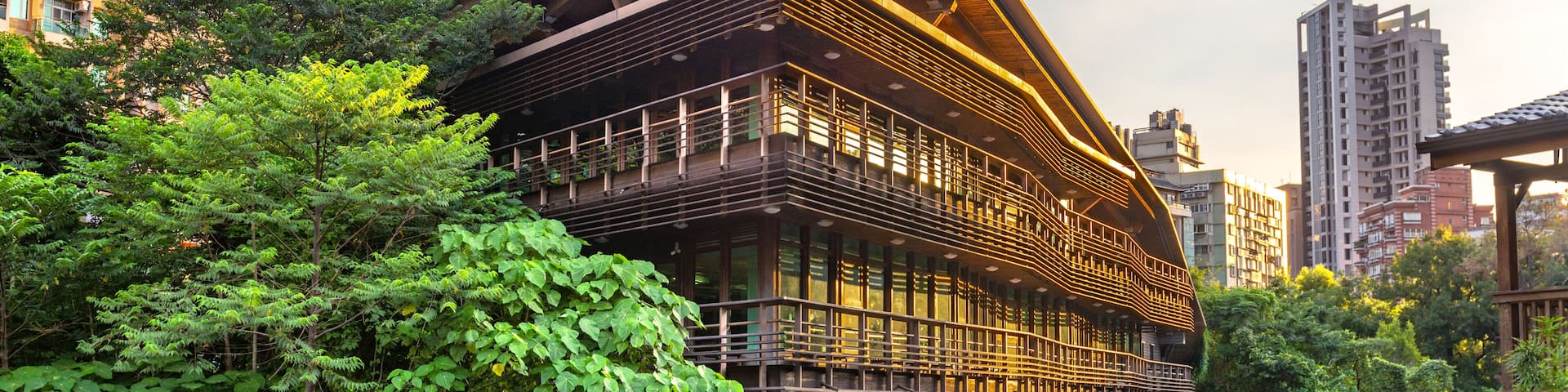 sunset view of library in beitou, taipei, taiwan