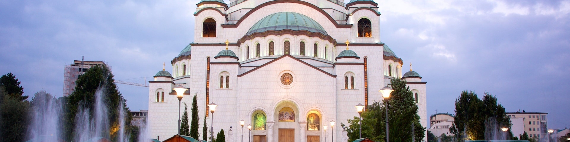 Belgrade featuring a fountain, a city and a church or cathedral