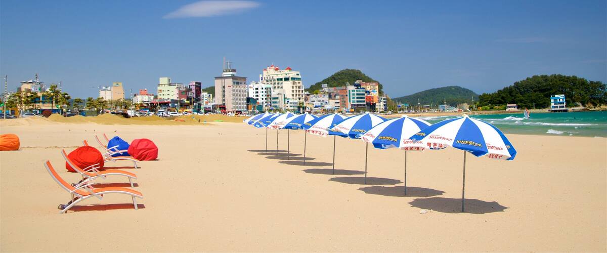 ソンジョン ビーチ フィーチャー 海岸線の眺め, 海岸沿いの町 と 砂浜