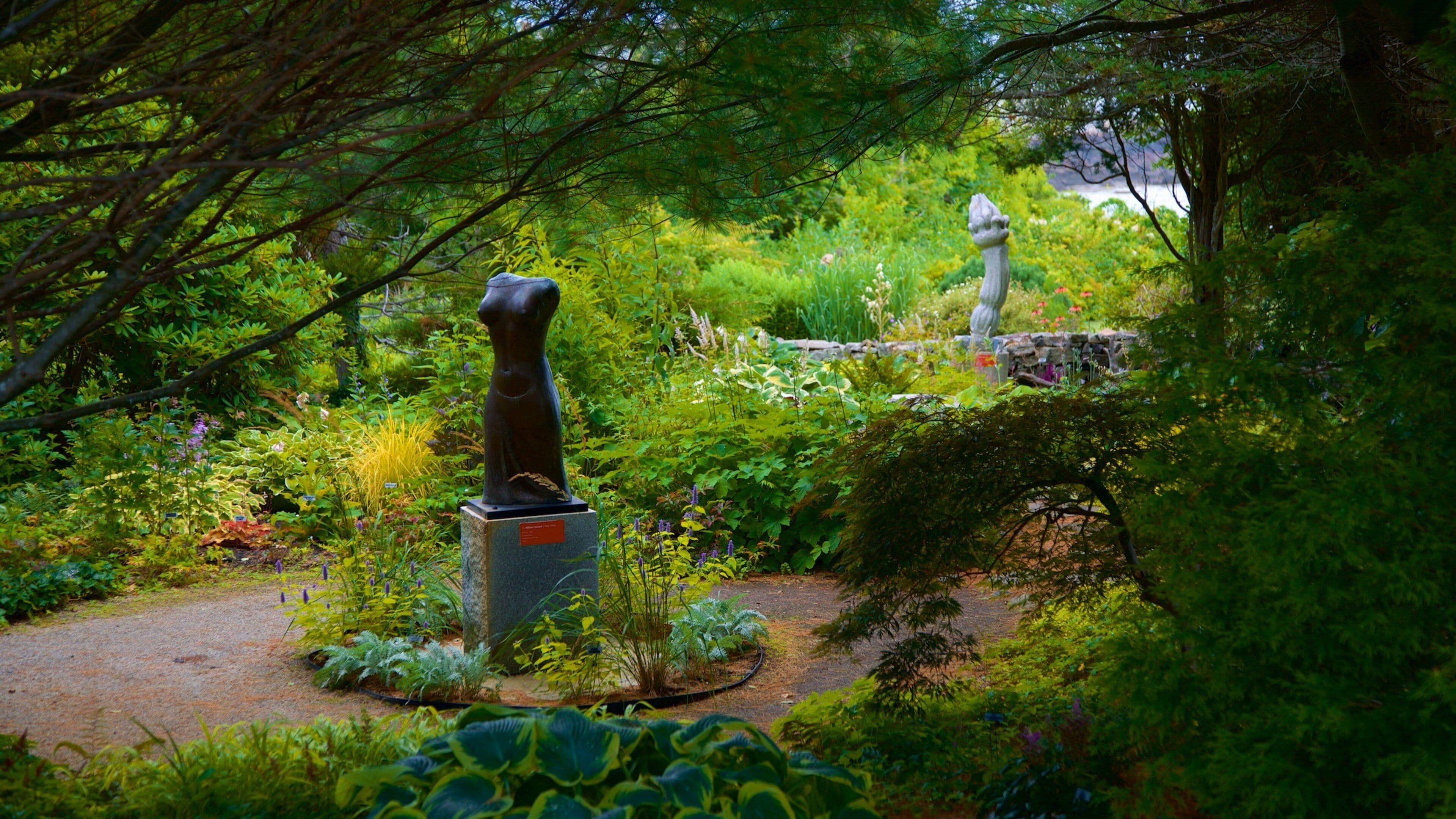 Ogunquit Museum of American Art showing outdoor art, wildflowers and a garden