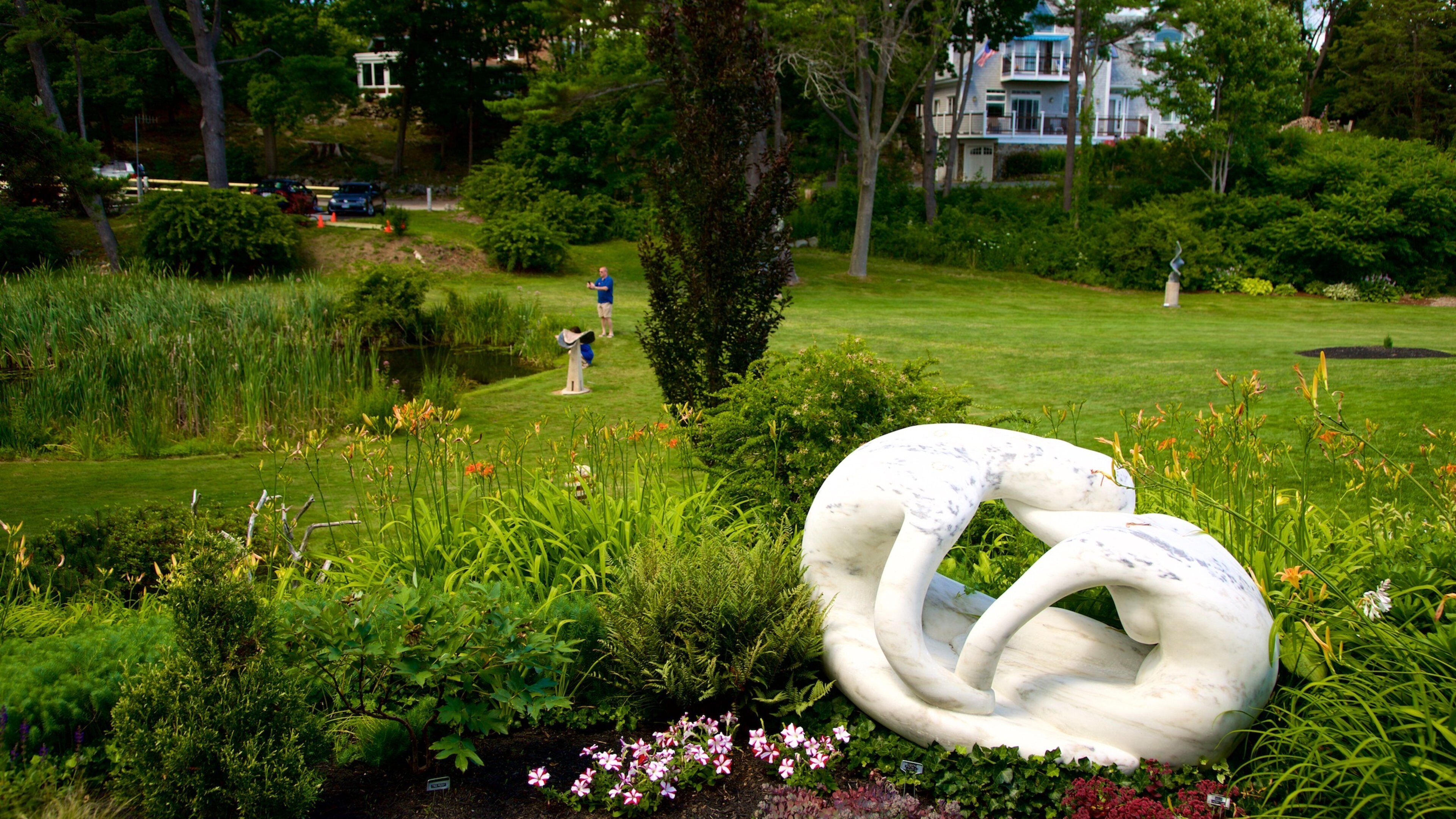 Ogunquit Museum of American Art showing outdoor art, wildflowers and a park