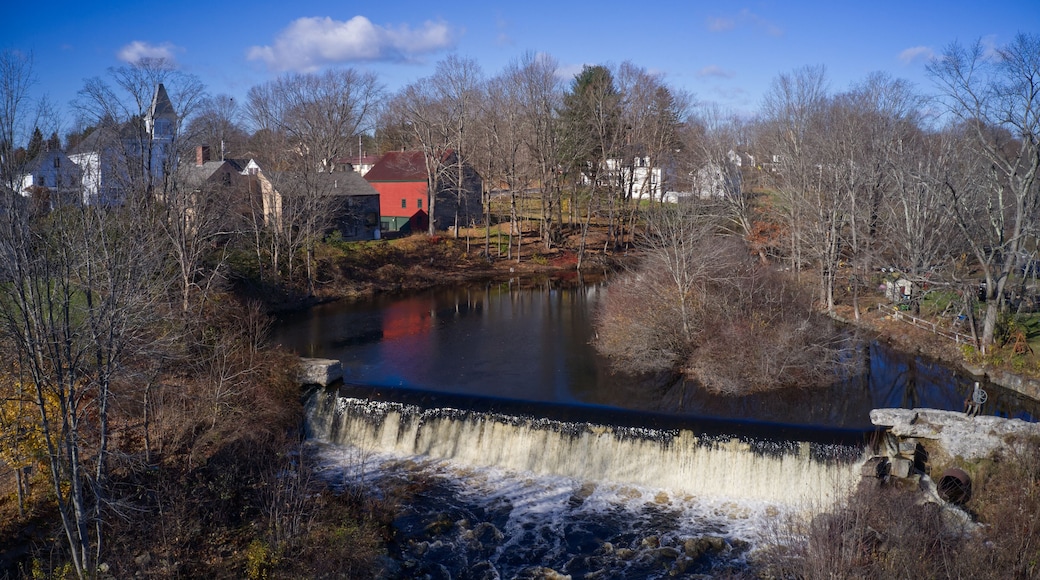 Barn and waterfall in Autumn - North Berwick, Maine
