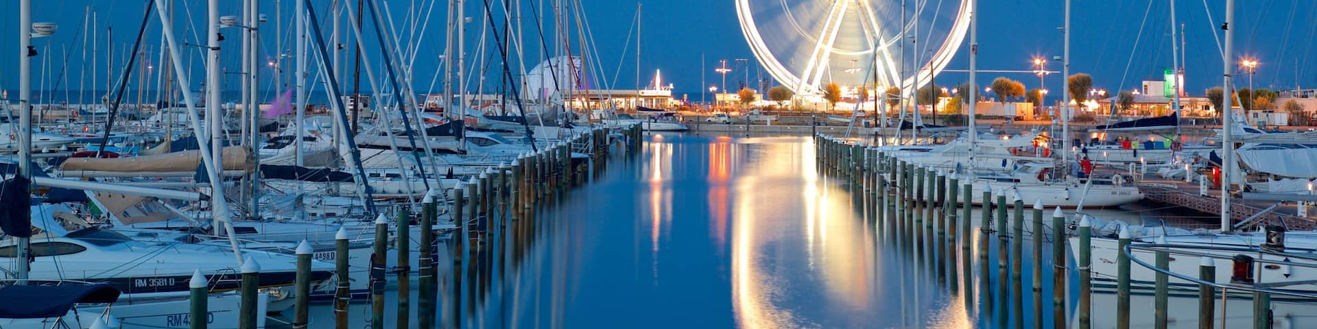Rimini Ferris Wheel featuring night scenes and a bay or harbor