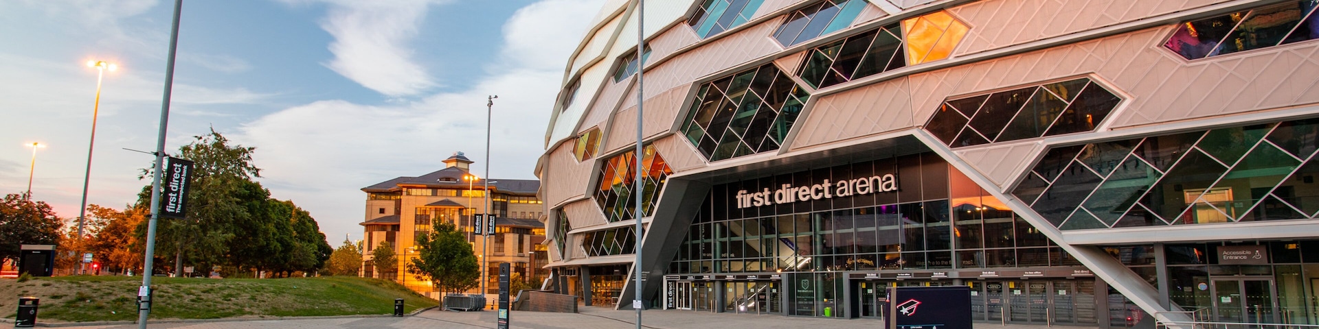 First Direct Arena showing modern architecture and signage