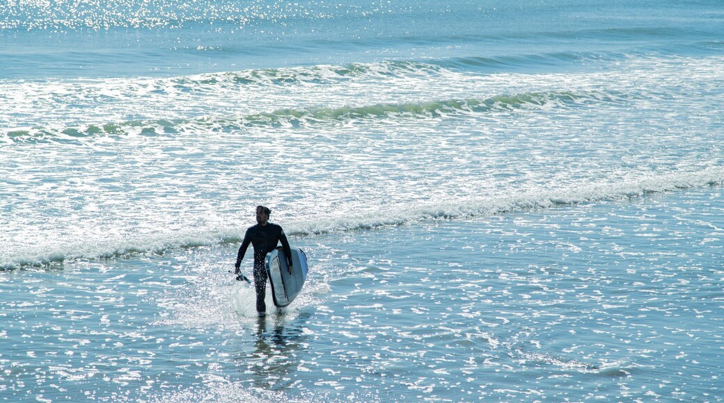 Long Sands Beach featuring general coastal views and surfing as well as an individual male