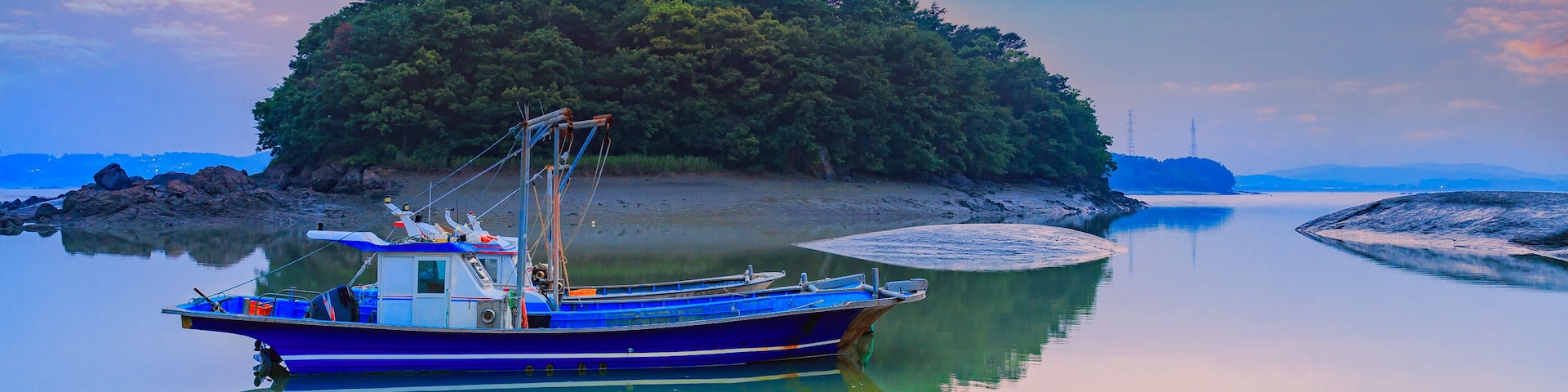 Fishing boat and Blue sky at Ganghwa Island, South Korea.; Shutterstock ID 439894318