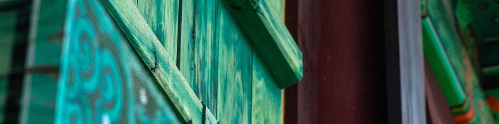 closed wooden window in the Buddhist temple building