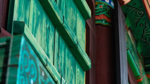 closed wooden window in the Buddhist temple building