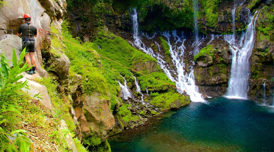 Grand Galet Falls featuring a lake or waterhole, zip lining and a cascade