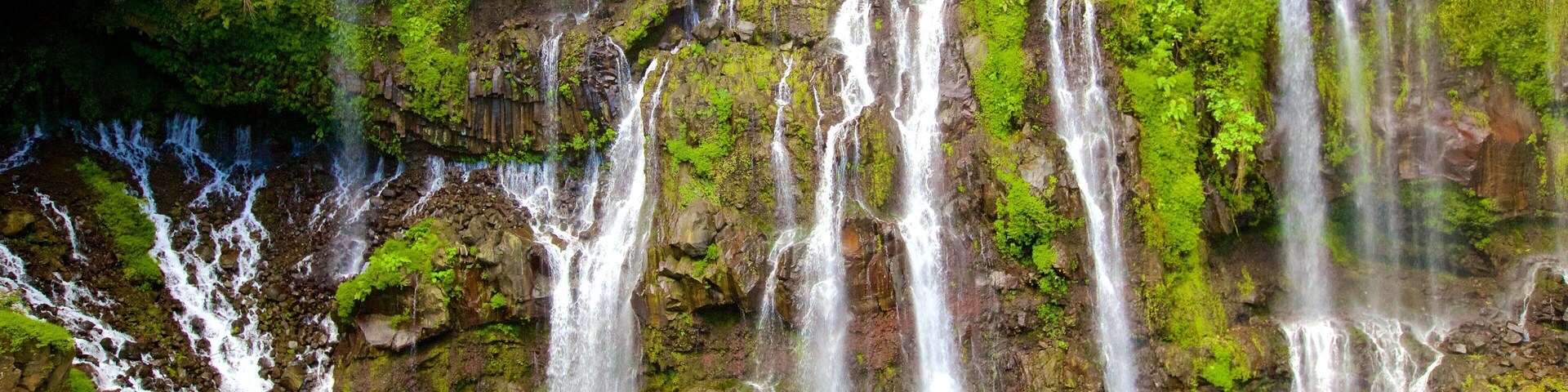 Reunion showing a cascade and a lake or waterhole