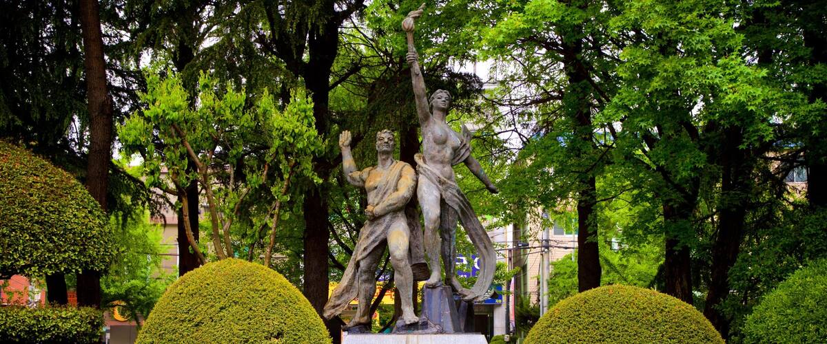 Busan Museum which includes heritage elements, a statue or sculpture and a park