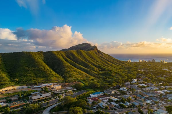 Sunset over Diamond Head in Honolulu, Hawaii