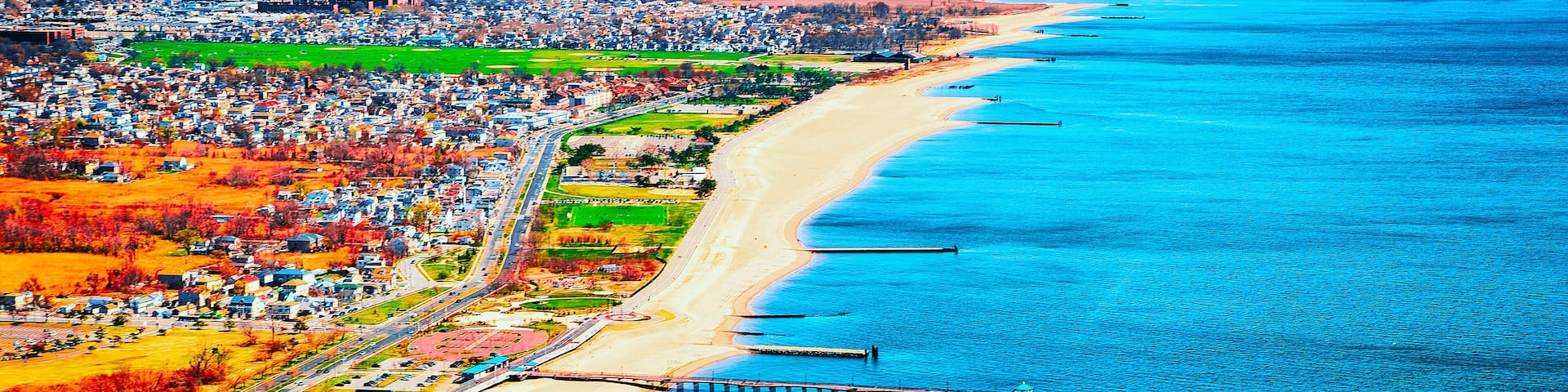 Aerial view from helicopter to Long Island in New York reflex