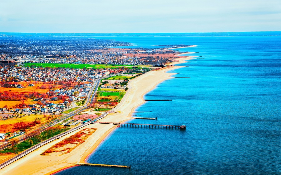 Aerial view from helicopter to Long Island in New York reflex