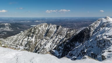 Panoramic view of the famous knife edge on a clear winter day, from Baxter peak, Katahdin, Maine, USA