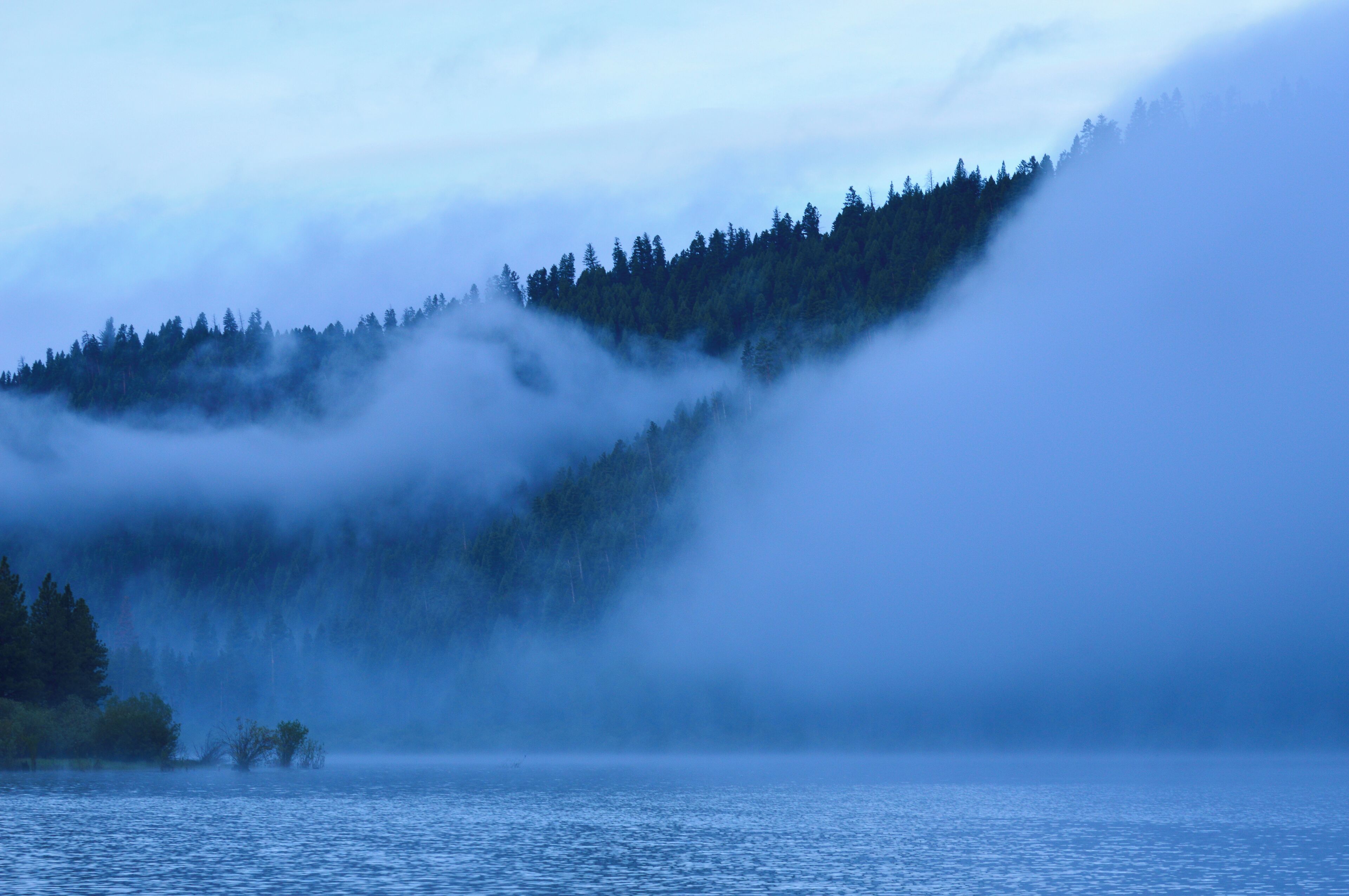 Fog rolling off the water on a chilly morning 