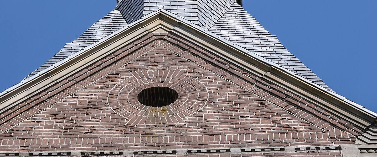 View of the Van Houten Church (Van Houtenkerk) is also known as the chocolate church. Weesp, North Holland, the Netherlands.