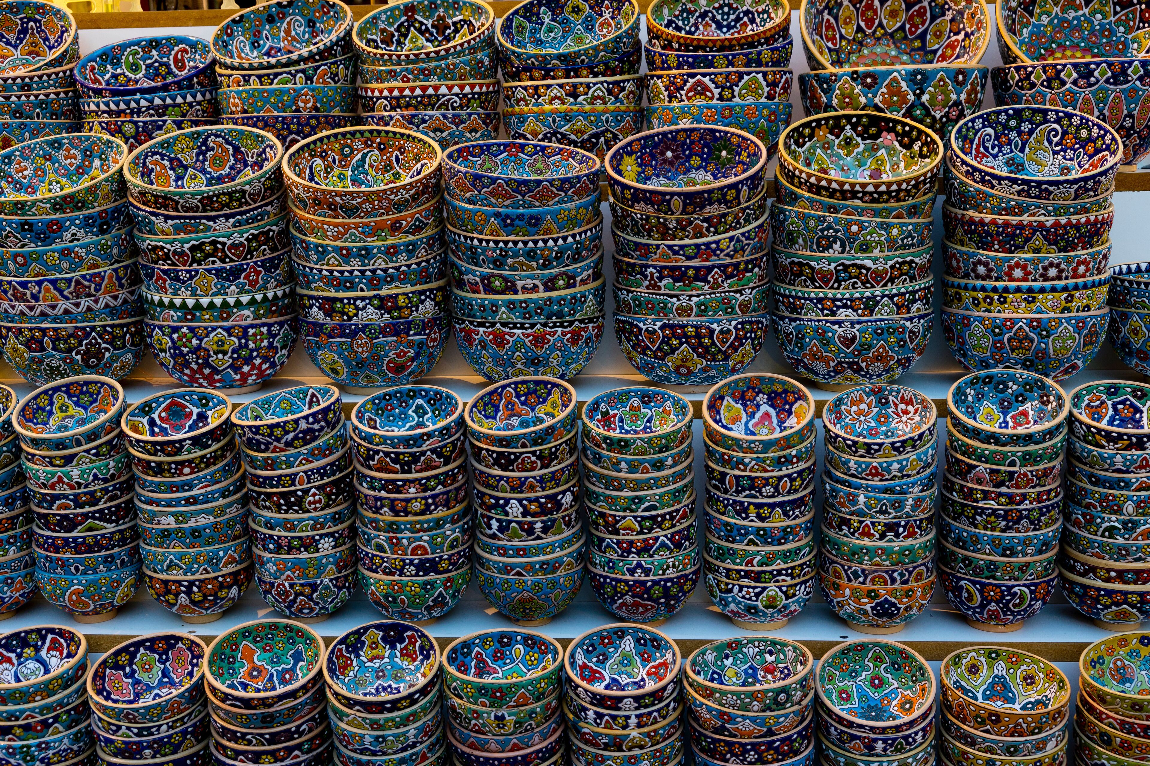 Souvenir shop at Dubai Grand Souk. The traditional Arab style bazaar at Dubai Old Souq, United Arab Emirates.