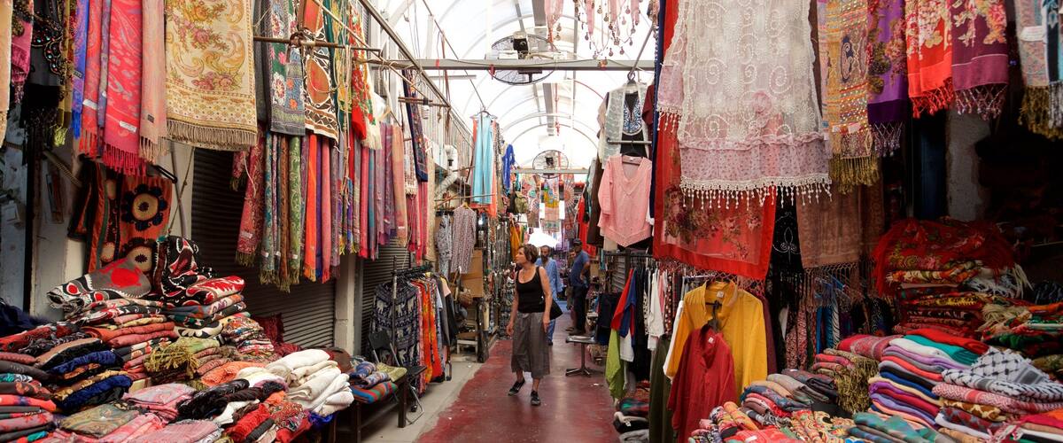 Jaffa Flea Market which includes markets and interior views as well as an individual female
