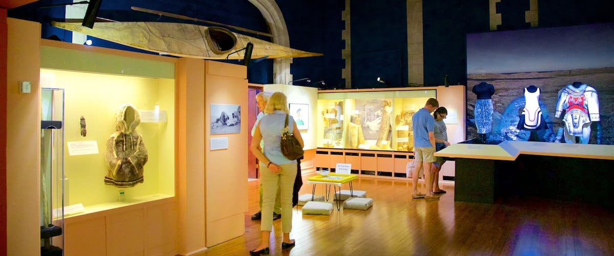Peary-MacMillan Arctic Museum featuring interior views as well as a small group of people