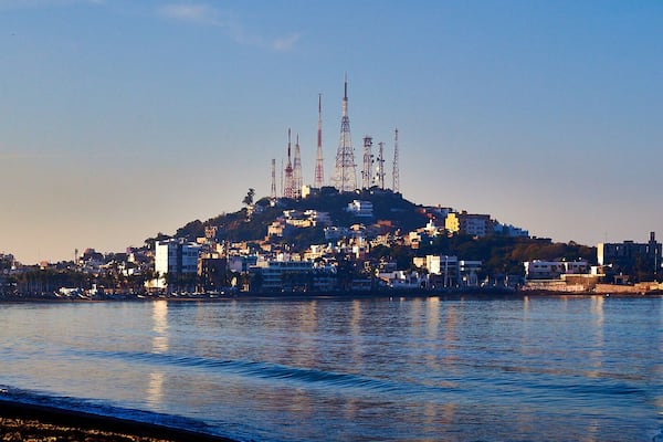 panoramic of city in the coast of pacific ocean in the morning view from the sea in mazatlan sinaloa