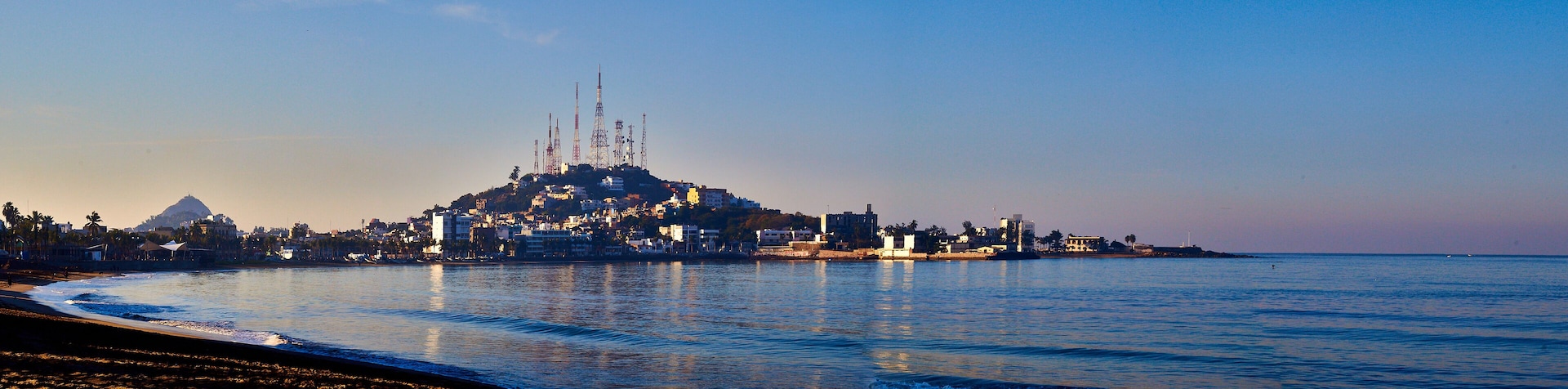 panoramic of city in the coast of pacific ocean in the morning view from the sea in mazatlan sinaloa