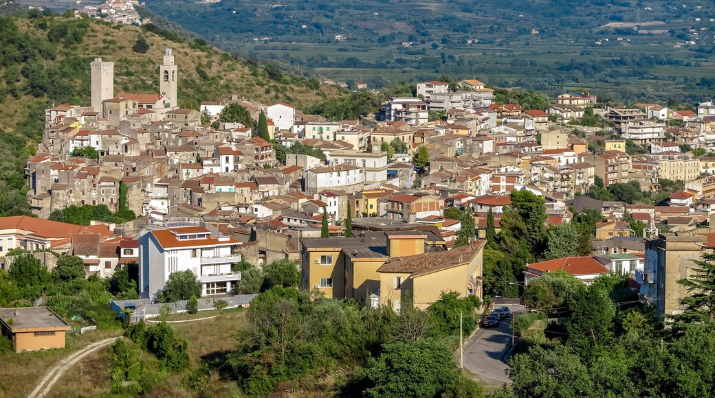 General panorama of the Castelforte community with the whole region and mountains in the background, Province of Latina, Italy