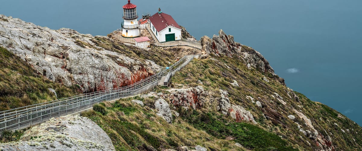 A steep staircase to the Point Reyes Lighthouse at the Point Reyes National Seashore, California. Long exposure., Shutterstock ID 515424736, purchase_order: SP-1269 HA 2018 Batch 1, Order: , client: ,